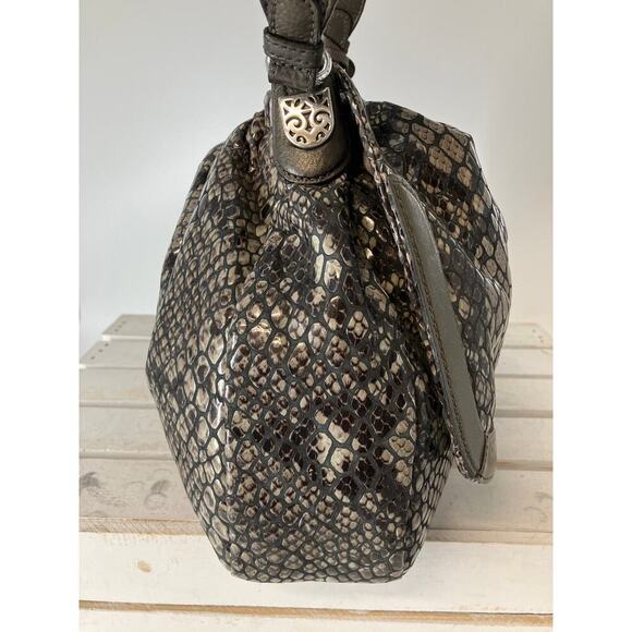 BRIGHTON, LARGE METALIC ANIMAL PRINT SHOULDER BAG WITH CHARM - Picture 4 of 16